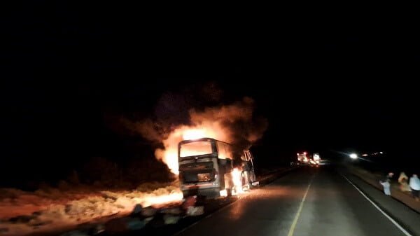 Tahmeed bus from Kitale to Malindi burst into flames at Voi